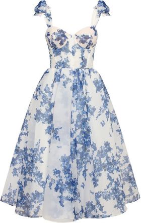 Milla Charming Blue Hydrangea-Patterned Organza Midi Dress in Blue-Navy at Nordstrom, Size X-Small