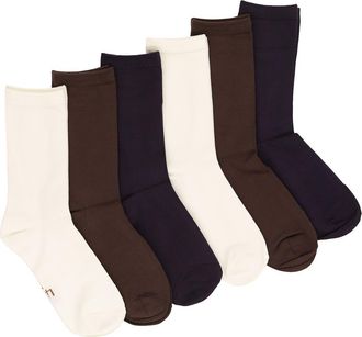 Felina Assorted 6-Pack Soft Crew Socks in Blue/Brown/Beige at Nordstrom