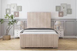 Sloomy Radcliffe Naples Bed Frame With 50 Upholstered Headboard in Light Sand | Size: Small Double