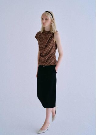 Mango Blusa quadri asimmetrica marrone - Donna - XS - MANGO