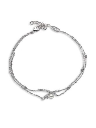 Yoko London 18kt white gold diamond Akoya pearl Sleek bracelet - Silver