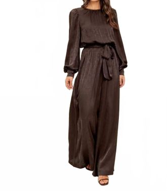 Flying Tomato Devan Long Sleeve Wide Leg Jumpsuit In Brown