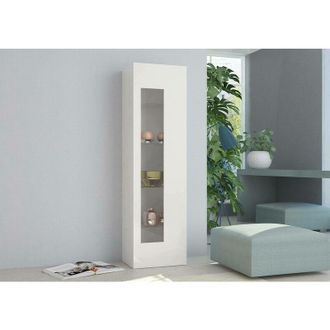 Dmora Vitrina Dizz, Aparador Con Puerta De Cristal, Mueble De Sal&oacute;n Polivalente, 100% Made In Italy, Cm 45x34h162, Blanco Brillo - Dmora