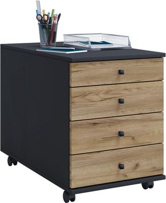 ebuy24 Vcm Roll Container Contenedor Lateral Con Cajones Dimensiones Aprox. Al. 57 X An. 42 X P. 75 Cm Contenedor De Oficina - Lona (antracita / Roble De Mie