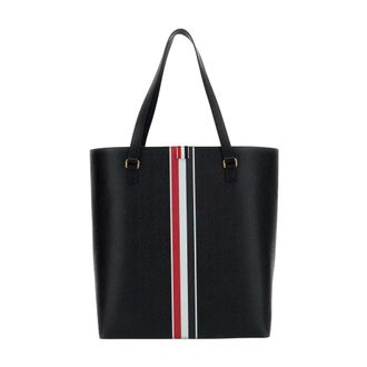Thom Browne Tote Bags, male, Black, Size: ONE SIZE Vertical Pebble Grain Leather Tote