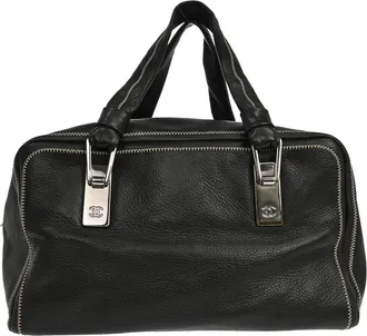 Chanel Vintage Bowler Lambskin Black Leather Handbag (Pre-Owned)