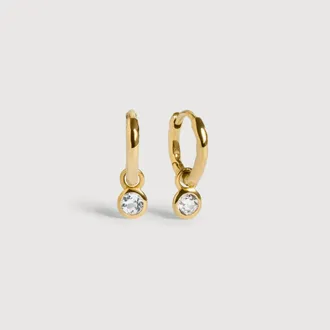 Monica Vinader Gold Gemstone Mini Huggie Earrings White Topaz