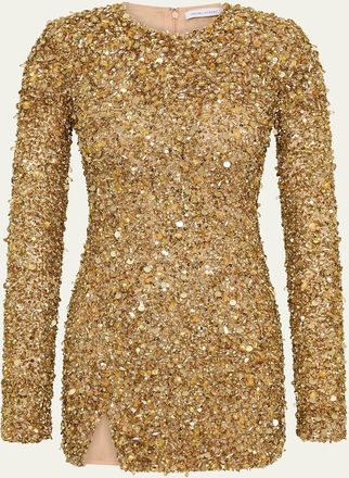 Rachel Gilbert Phillipe Embellished Strong-Shoulder Mini Dress