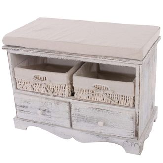 Hhg Cajonera Banco Con 2 Cestas 42x62x33cm, Aspecto Shabby, Vintage, Blanco