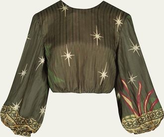 Johanna Ortiz Afterwork Ballon-Sleeve Reversible Crop Top