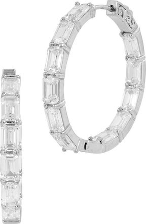 Savvy Cie Jewels Emerald Cut Cubic Zirconia Inside Out Hoop Earrings in White at Nordstrom Rack
