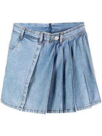 Moschino pleated layered denim shorts - Blue