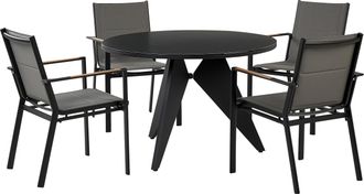 Beliani Conjunto De Comedor 4 Plazas De Metal Negro Gris Madera Mesa Sillas Olmetto/busseto
