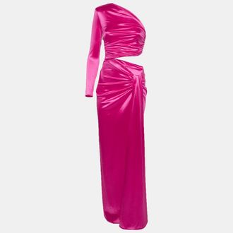 Elisabetta Franchi Pink Satin Draped Cut Out Maxi Dress