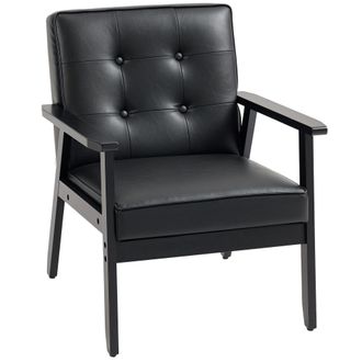 HOMCOM Accent Chair PU Leather Armchair with Armrests for Living Room Black | TJ Hughes