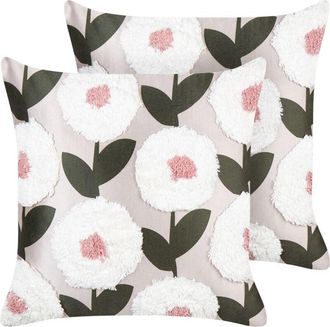 Beliani Beliani - Conjunto De 2 Cojines Decorativos De Algod&oacute;n Cuadrados 45 X 45 Cm Motivo Floral Funda Extra&iacute;ble Rosa Kunri