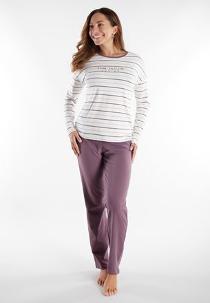 Tom Tailor Pyjama TOM TAILOR Zaria, Damen, Gr. 46 (XXXL), lila, Single Jersey, Obermaterial: 95% Baumwolle, 5% Elasthan, lang, Rundhals, gerader Abschluss, Homew