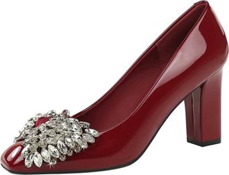 Generic High Heels for Women Heel 8.5cm Sexy Pumps Fashion Diamante Block Bowknot Shoes Wedding Evening Party-Numeric_7_Point_5 Red
