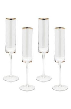 Zodax Optic Set of 4 Flute Glasses in Clear/Gold at Nordstrom Rack