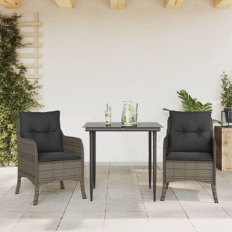 vidaXL Vidaxl - Set Comedor De Jard&iacute;n 3 Piezas Con Cojines Rat&aacute;n Sint&eacute;tico Gris