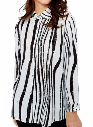 Frank Lyman Design Womens Crystals Blouse In White Black