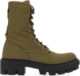 Prada Green Solid Lace Up Boot