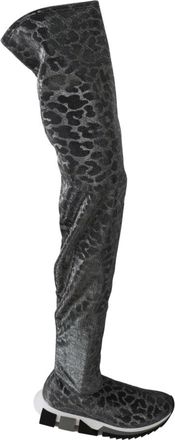Dolce & Gabbana Over-the-Knee Sneaker Boots - Dames - Over de knie laarzen - Grijs - 35 EU - Nylon - Schoenen