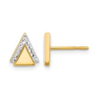 Diamond2Deal 14K Yellow Gold with Rhodium Diamond-cut Triangle Stud Earring