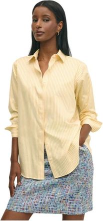 Brooks Brothers Overhemden, Dames, Geel, S, Katoen, Ruimvallend katoenen satijnen gestreepte overhemd