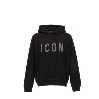 Dsquared2 Hoodies, male, Black, Size: 2XL Black Cotton Hoodie with Stylish Print