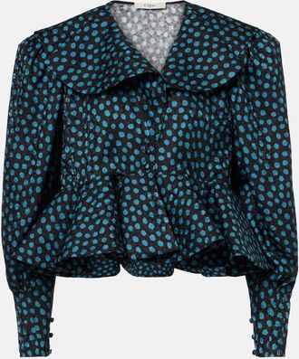 Chlo&eacute; Chlo&eacute; Top in seta con peplum a pois e volant