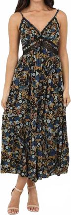 Angie V Neck Lace Trim Maxi Dress In Blue