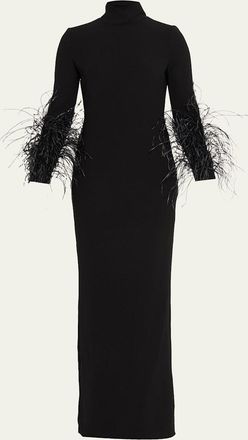16Arlington Arios Long-Sleeve Feather-Trim Gown