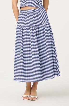 ASTR the Label Drop Waist Cotton Blend Skirt in Blue Gingham at Nordstrom, Size X-Large