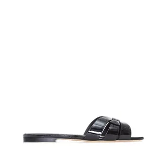 Saint Laurent Sliders, female, Black, Size: 6 1/2 US Slides Sandals Black Leather 571952B8I001000
