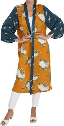Love Token Chance Floral Open Kimono In Teal / Gold