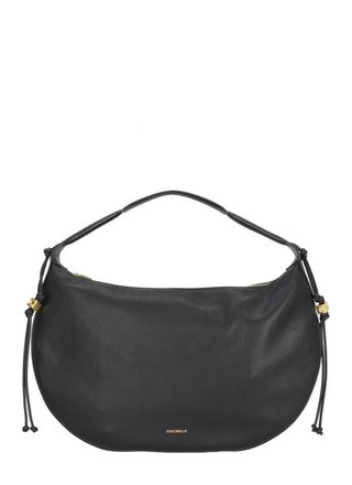Coccinelle Crescent-Shaped Textured Leather Shoulder Bag with Gold Accents