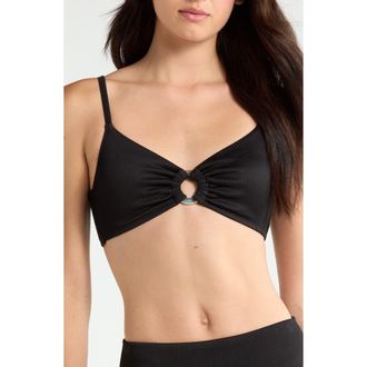 Sanctuary Ribbed Ring Detail Bikini Top in Black at Nordstrom, Size X-Small