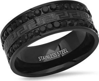 HMY Jewelry Stainless Steel Black Cubic Zirconia Greek Key Stone Band Ring at Nordstrom Rack, Size 10