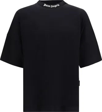 Palm Angels Mens T-Shirt Classic Logo Over Black-Off White Cotton T-Shirts Black/off And Polos