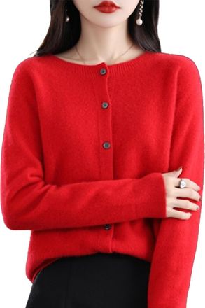 Generic Cashmere Cardigans for Women,Cashmere Button Front Long Sleeve Cardigan Soft Warm Knit Elastic Jumpers (Red,L)