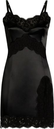 Dolce & Gabbana Abito corto in raso con bordo di pizzo - Nero
