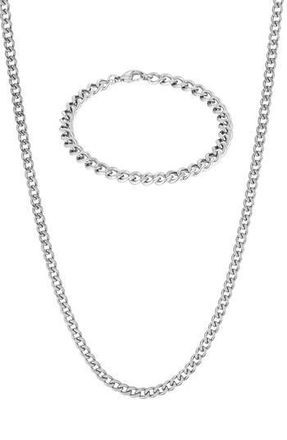 Adornia Mens Curb Chain Bracelet & Necklace Set in Silver at Nordstrom Rack