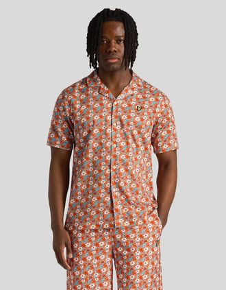 Lyle & Scott Lyle And Scott Mens Floral Print Resort Shirt - Orange - Size: 44/Regular