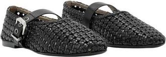 AllSaints Sabine Woven Leather Mary Jane Flat in Black at Nordstrom, Size 10