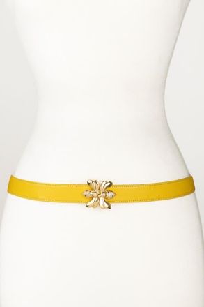 Raina Double Bee Clasp Buckle Leather belt in Yellow at Nordstrom, Size Medium