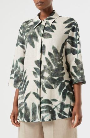 Marina Rinaldi Abetaia Leaf Print Linen Jacket in Olive Green at Nordstrom, Size 16W