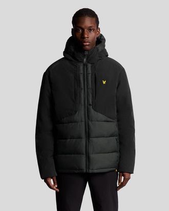 Lyle & Scott Wadded Hybrid Hooded Jacket in Jet Black at Nordstrom, Size Xx-Large