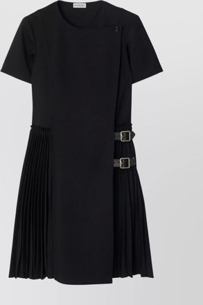 Burberry virgin wool dress with pleated skirt and buckles