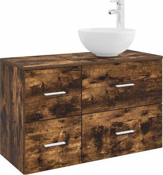 vidaXL Juego De Muebles De Ba&ntilde;o 2 Uds. Roble Ahumado Vidaxl